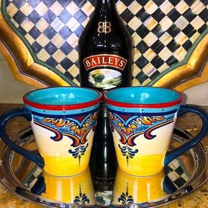 2 Euro Ceramic Coffee Mugs, Bright Rich Colors